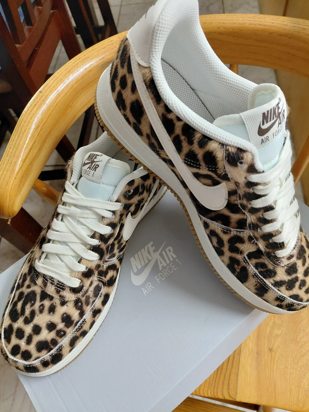 Brand New Nike Air Force 1 Low Leopard Print Sneakers - White/Safari